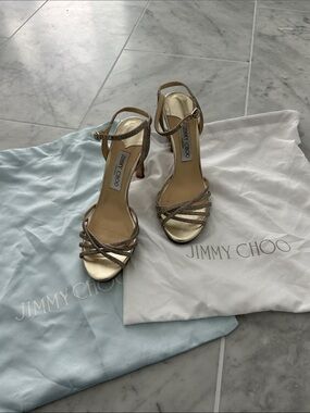 Jimmy Choo Platinum Strappy Stiletto Sandals